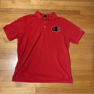 Champion Polo Shirt Big Chenille Logo Red Pique 2-Sided Men’s Extra Large XL